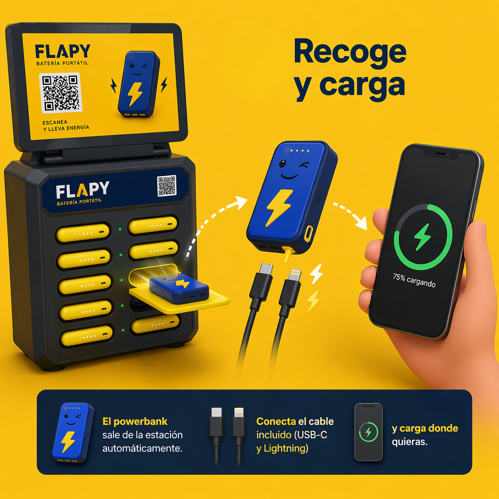 Recoge el powerbank y carga